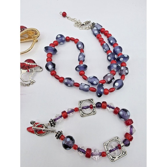 Red Hat Society Mixed jewelry Lot of 5 Brooch Pins x3 Glass Necklace *Bracelet* - Picture 3 of 10